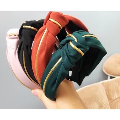 Fashion Solid Color Hair Bands For Women Jewelry Cross Knot Wide Gold Side Bow Headband Girl Sport Face Wash Hairband Wholesal