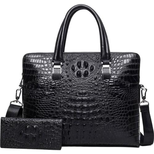 Men Luxury Genuine Cowhide Leather Crocodile pattern Handbag Alligator Pattern Business Briefcase Men Laptop Bags Shoulder Bag