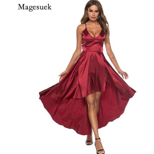 Backless Women Dress Summer 2021 Spaghetti Strap Red Sexy Dress Party Sleeveless V Neck Irregular Long Dresses Woman Robe 3341