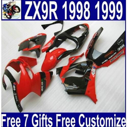 Lowest price glossy red black motorcycle for Kawasaki 98 99 zx9r fairings hot sale Ninja 1998 1999 ZX-9R fairing set HYB86