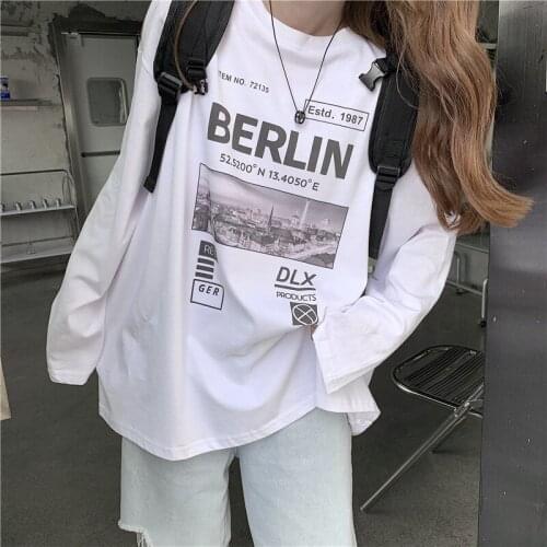 2021 Spring And Autumn Korean Style Harajuku Letter Loose Bottoming Shirt Oversize Long-Sleeved Blouse