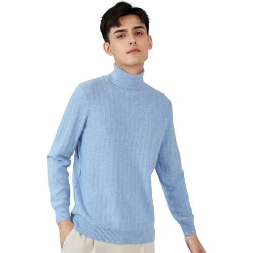 Zhili Mens 100% Cashmere Wave Knit Turtleneck Sweater