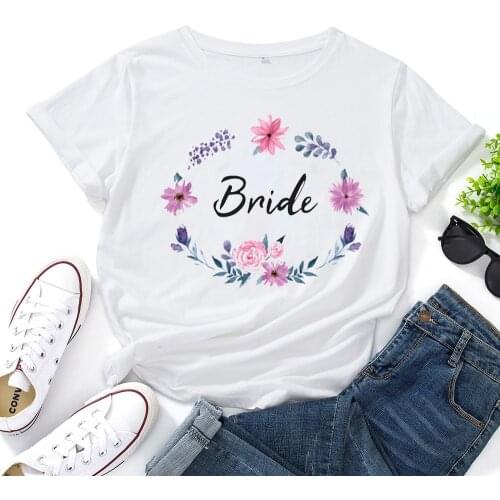 Bride Wreath T-shirt Women Short-sleeved Cotton Casual O-neck Women T Shirt Letter Personality Harajuku Tee Shirt Femme
