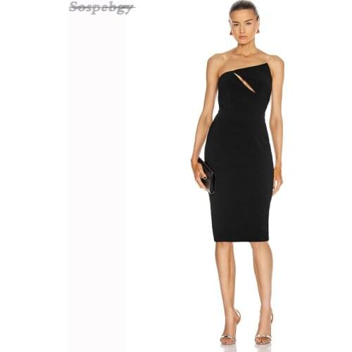 2021 New Summer Womens Halter Strapless Hollow Bodycon Midi Dress Black Purple Elegant Celebrity Runway Bandage Party Dress