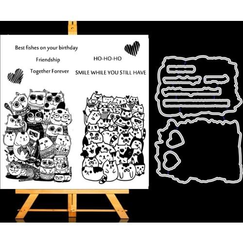 ZhuoAng Cat Cutting Dies and Clear Stamp Set for DIY Scrapbooking Photo Album Decoretive Embossing Stencial