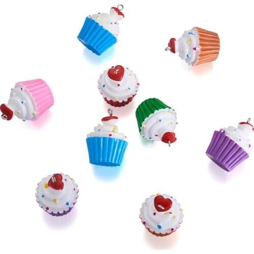 100pcs Mixed Color Cup Cake Resin Pendants Charms with Iron Findings For DIY Bracelet Neckalce Earring Key Chain Jewelry Making