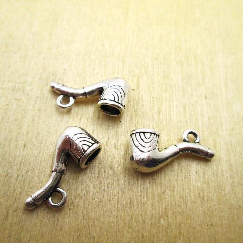 15pcs 20x10mmTobacco pipe Charm 3D Tobacco pipe Charms pendants DIY necklace/ bracelets charms antique silver tone