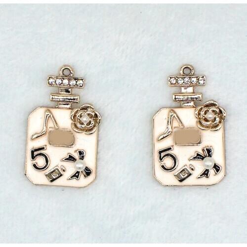 2pcs/lot Big Size 41*24mm White perfume bottle high heels number 5 bow roseInlaid imitation pearl Enamel Charms Gold Craft XL475