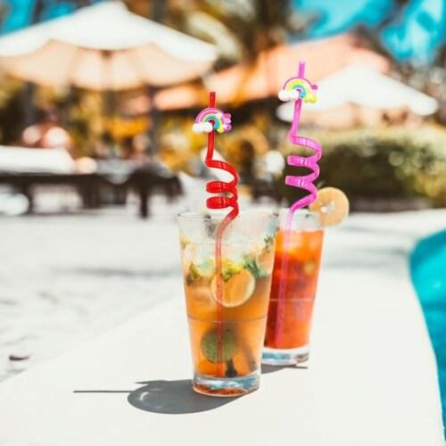 24pcs/set Mixed Color Curve Straw Cute Candy Rainbow Cartoon Straw Straw Party Bar Supplies Food-grade PET Material Safe Use