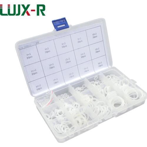LUJX-R 2mm 250pcs O-Ring Kit OD 4-30mm Silicone Gasket Set White Washer Repair Assortment O Ring Seal Set Orings Box Gasket Kit