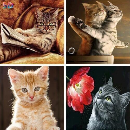 5D diamond painting cat Cross Stitch Diamond mosaic Embroidery animal Pattern diamond art Picture Of Resin wall decor painting