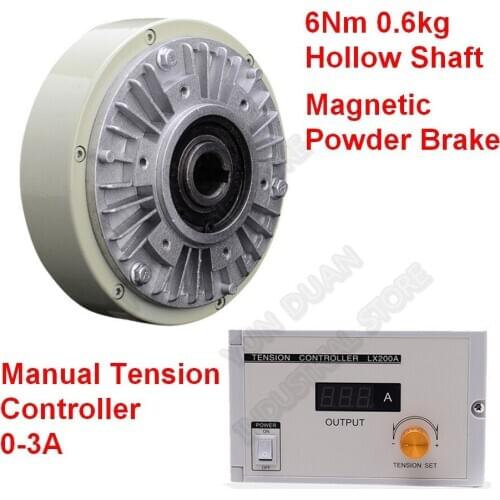 6Nm 0.6kg DC 24V Hollow Shaft Magnetic Powder Brake Unwinding & Manual Tension Controller Kits for Printing Packaging Machine