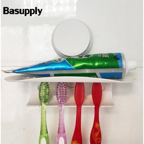 Basupply 1Pc 2018 Toothbrush Holder Toothpaste Holder 4 Toothbrush Holder Wall Mount Stand Sucker Rack Bathroom Accessories