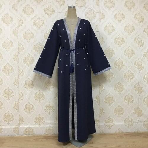 Middle East Arab Muslim Open Abaya Dress Women Dubai Loose Open Long Robe Lace-up Outwear Diamond Islamic Clothing New Plus Size