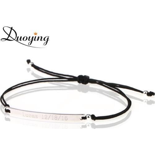 DUOYING 40*4 mm Bar Bracelets Rope Custom Name Bracelet Personalize String Bracelet Friendship Family Bracelets Jewelry forWomen