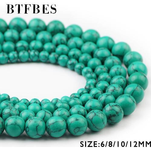 BTFBES Natural Stone Green Pine Beads Hight Quality Round Loose Beads 6/8/10/12MM Ball Handcrafted Jewelry Bracelet Making DIY