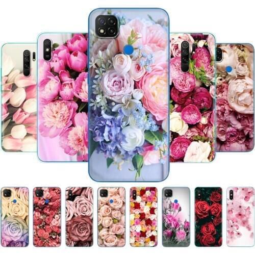 Case For redmi 9A 9C 9 Case For Xiaomi Poco X3 NFC F2 Pro Cover Mi Note 10 Lite Case Back Colorful Flower Rose Peony