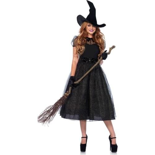 Black Gothic Witch Costume For Adult Women Purim Halloween Cosplay Party Wizards Fancy Dress