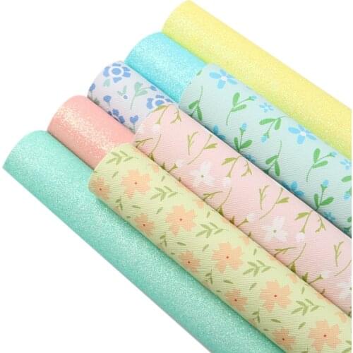 David accessories 8pcs/set 20*33cm Flowers Printed Synthetic Leather Fabric DIY Bow Bag Materials Faux Leather Sheets,1Yc10610