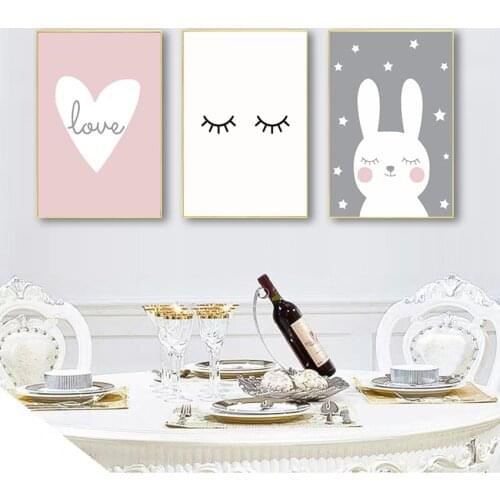 Decorative Picture Nordic Style Kids Decoration Rabbit Heart Nursery Wall Art Canvas Painting Cartoon Posters and Prints
