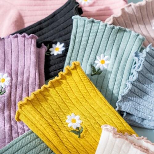 Womens Liitle Flower Socks Girls Socks Simple Solid Color Socks Korean Style Womens Long Socks Kawaii Happy And Funny Socks