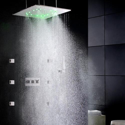 DULABRAHE Bathroom Shower Set Ceil Mount 20 Inch LED Atomizing Rain Shower Head Spa Bath Mixer Faucet Body Massage Combo System