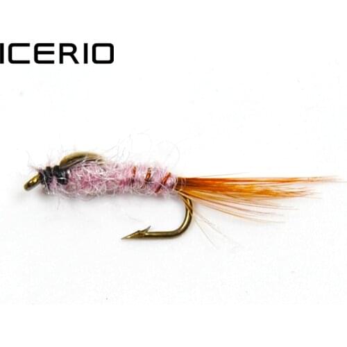 ICERIO 8PCS Brass String Brown Nymph Trout Fly Fishing Baits #14