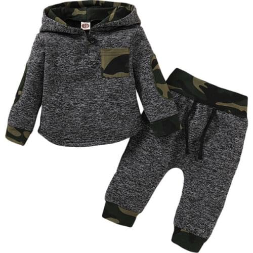 2Pcs Infant Baby Girls Camo Hoodies Tracksuit Gym Outfits Top Pants Sports Set