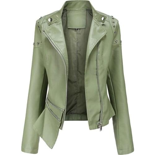 Autumn Pu Faux Leather Coat Women Fashion Rivets Irregular Biker Motorcycle Outwear Female Plus Size Streetwear Short Jackets