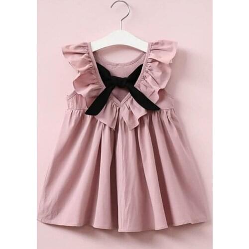 Fashion Lovely Girls Dress Summer Korean Style Bowknot Sleeveless childrens Clothing Pleated open-back Hot Selling