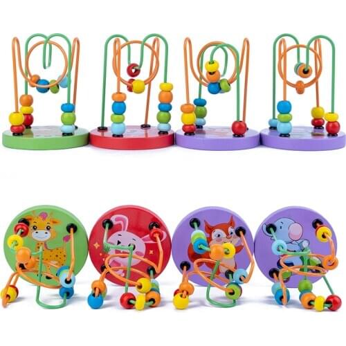 Baby Mini Carton Image Around Bead Educational Toys Wooden Montessori Early Learning Baby Birthday Christmas New Year Gift Toys