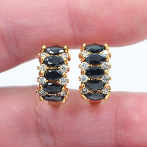 Gold Color Fashion Black Cubic Zirconia CZ Huggie Hoop Earrings for Women