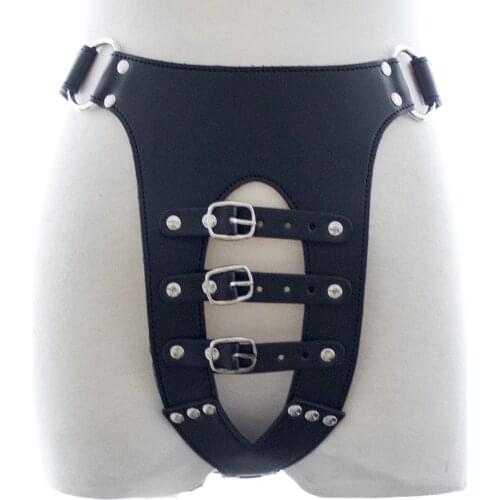Male Sexy Costumes of Adjustable Leather Harness Belt Bondage Chastity Cage Panties for Men Gay Fetish Bdsm Restraints Briefs