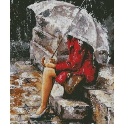 Trilogy in the Rain Red Lady 55-65 Cross Stitch Set Cross-stitch Kit Embroidery Needlework Craft Packages Cotton Fabric Floss