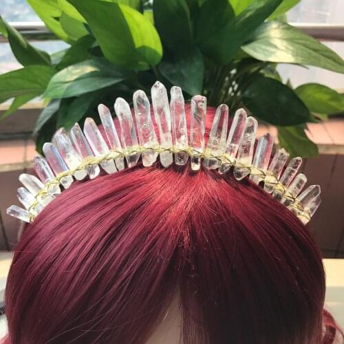 Raw Crystal Point Crown Tiara Gold Silvery Wire Wrapped,Witch Party Bridal Witchcraft Women Hairbands Jewelry Accessories QC5002