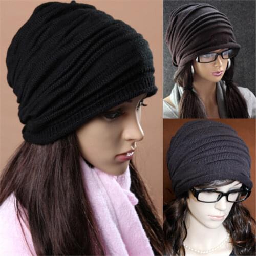 NEW Unisex Womens Mens Knit Baggy Beanie Hat Winter Warm Oversized Ski Cap MZ004