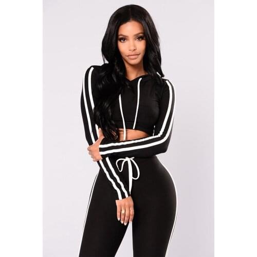 European and American Autumn Winter New Sports Casual Womens Wear With Hat Collar Long Sleeve Short Jacket Trousers Suit