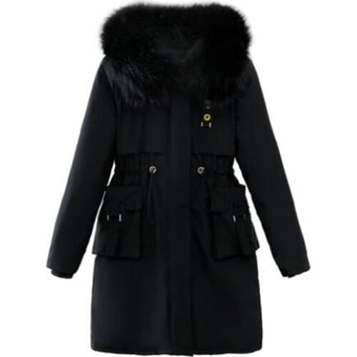 2020 winter new womens coat Fashion hooded tight coat Mid-length black cotton jacket Winter womens long hooded jacket