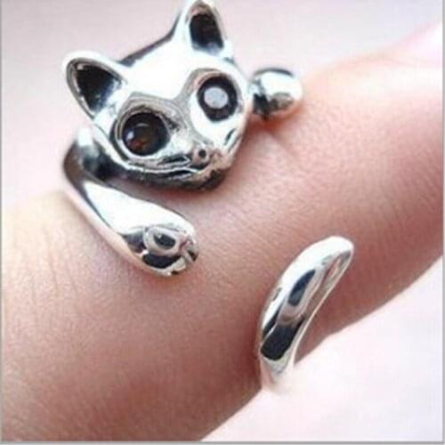 New Cute Cat Shaped Ring Eyes Adjustable And Resizable Beautiful Finger Open Rings With Rhinestone Wedding Bands