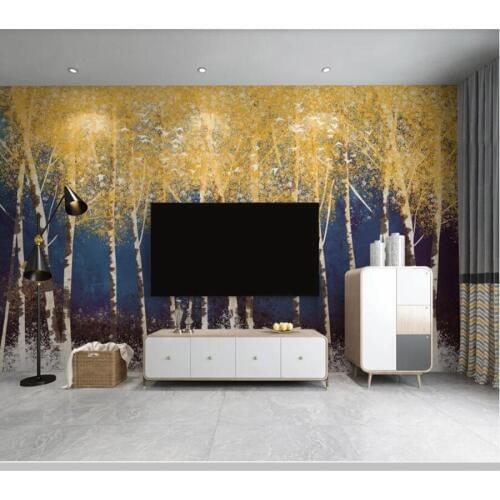 Papel de pared oil painting golden fortune tree 3d wallpaper,living room sofa TV wall bedroom wall papers home decor mural