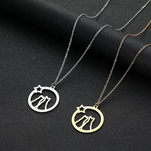 Cxwind Stainless Steel Cat Star Pendant Necklace Women Collar Wedding Punk Animal Kitten Pet Charm Choker Necklaces Jewelry