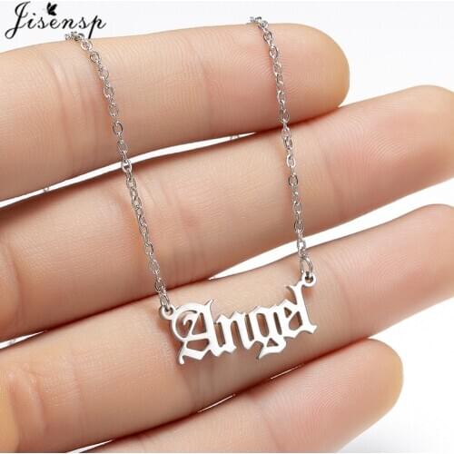 Fashion Babygirl Necklaces Gothic Punk Old English Angel Letter Necklace Women Stainless Steel Mom Lovers Girlfriend Jewelry