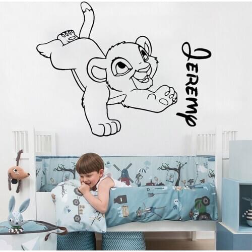 Personalized Custom Name Wall Sticker Lion King Vinyl Decal Kids Bedroom Cartoon Decor Cute Simba Babys Room Decoration