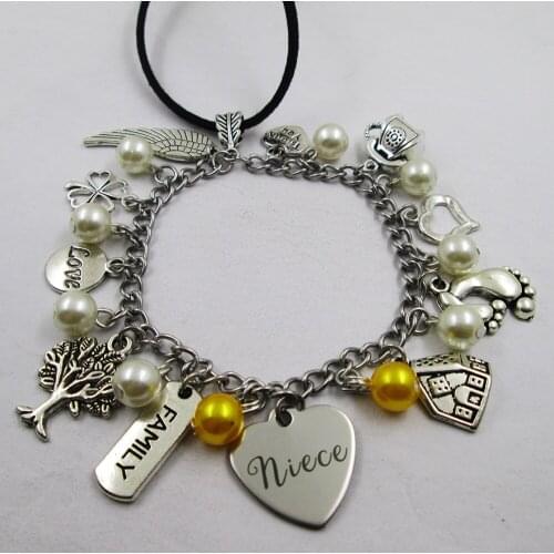 Niece family theme home love leather stainless steel chain rearview mirror christmas tree decoration Bag ornaments