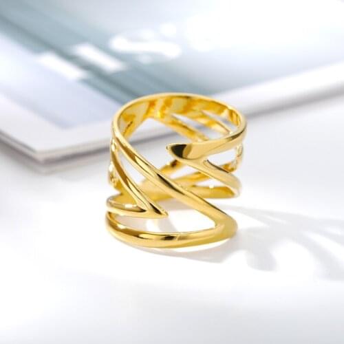 Hollow Gold Geometric Irregular Open Rings For Women Boho Punk Stainless Steel Wide Ring Minimalist Jelwery Gift Anillos Mujer