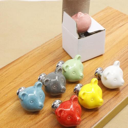 Direct Selling Furniture Handles Cute Animal Bear Design Ceramic Drawer Cabinet Cupboard Door Pull Handle Wardrobe Knob