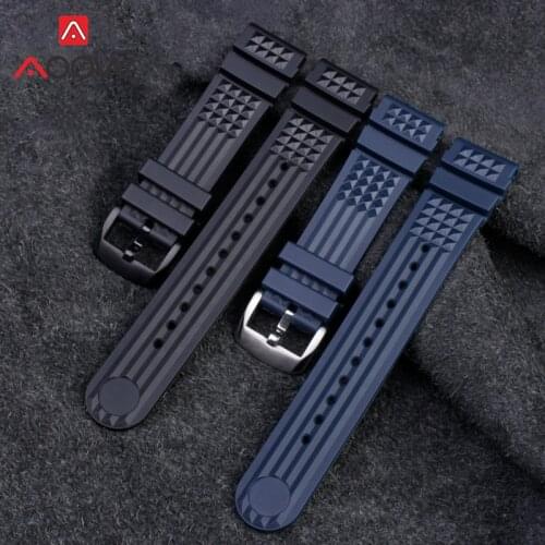 20mm 22mm Black Sport Silicone Strap Waterproof Diving Watchband Men Rubber Replacement Bracelet Belt Band Watch Accessories