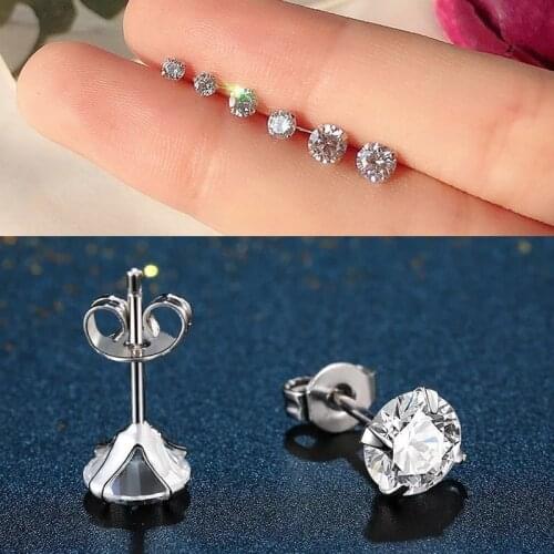 1Pc Mini Medical Stainless Titanium Steel Needle Cubic Zirconia Crystal Stud Earrings for Men Women Party 3/4/5/6/7/8mm