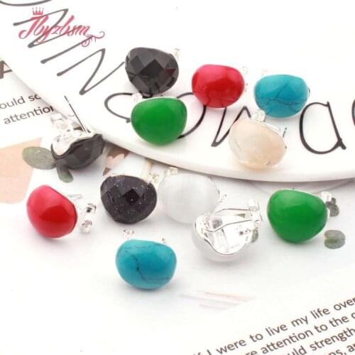 12x14mm Moon Coral Agates Shell Colorful Natural Stone Beads Fashion Jewelry Clamp Earring For Woman Valentines Day Gift 1 Pair