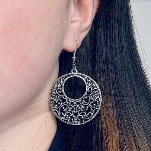 Carved Pattern Flower Of Life Dreamcatcher Dangle Earring Bohemian Geometric Drop Earrings For Women Vintage Fashion Jewelry